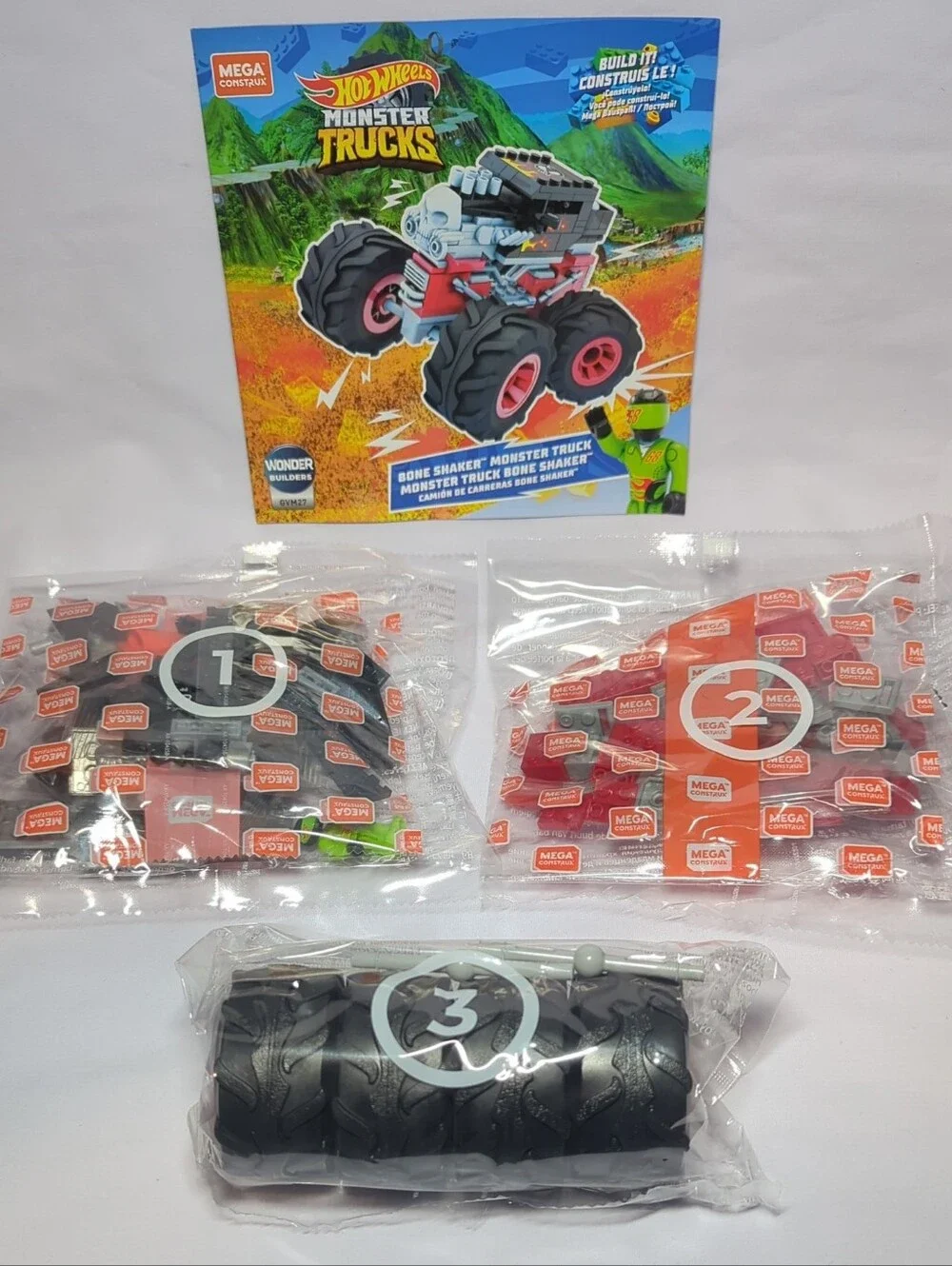 Mega Hot Wheels COMPLETE SET Monster Trucks Bone Shaker Truck GVM27 Ages 5+